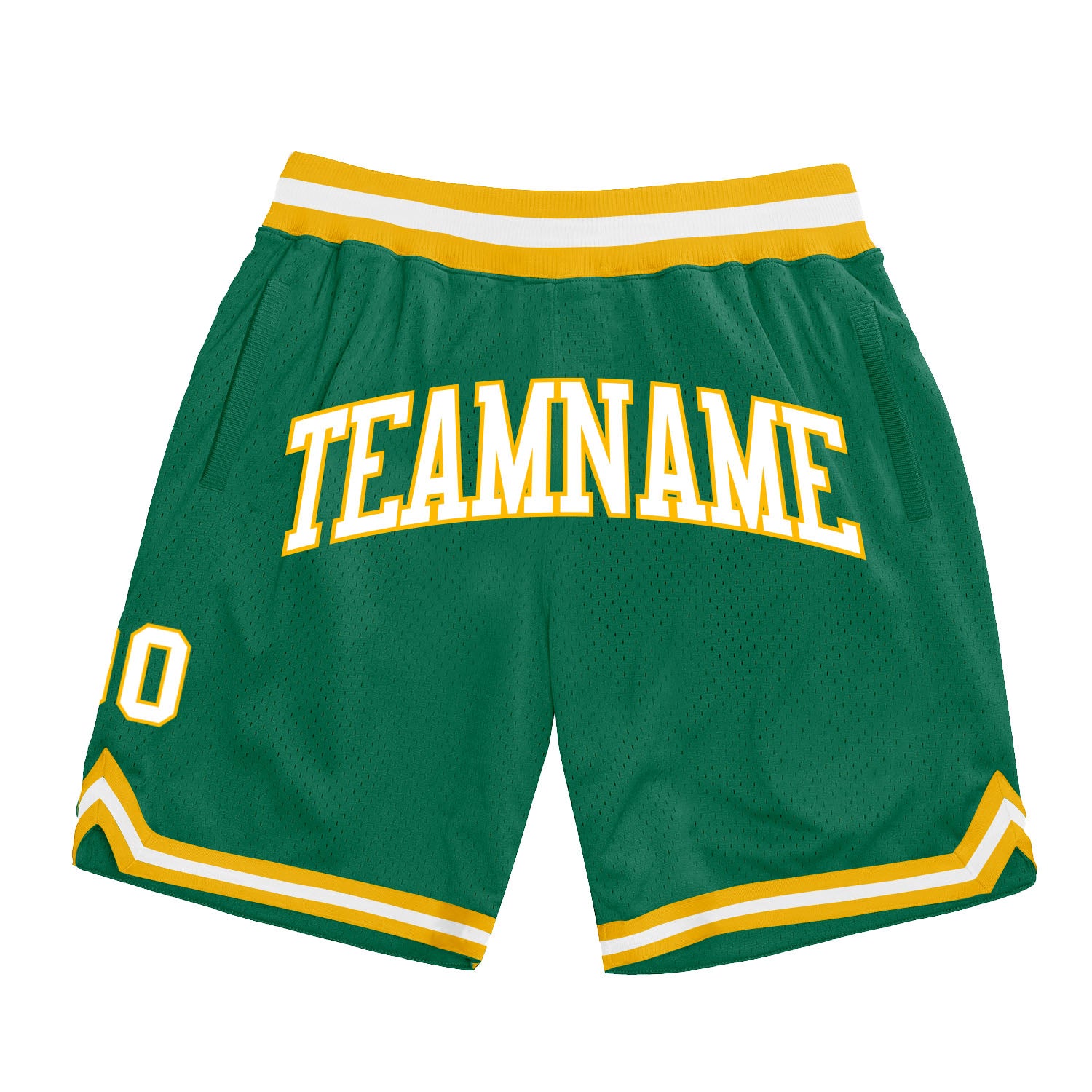 Custom Kelly Green White-Gold Authentic Throwback Basketball Shorts