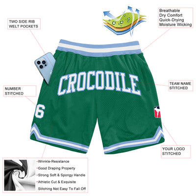 Custom Kelly Green White-Light Blue Authentic Throwback Basketball Shorts