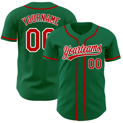 Custom Kelly Green Red-White Authentic Baseball Jersey