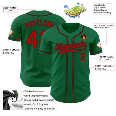 Custom Kelly Green Red-Black Authentic Baseball Jersey