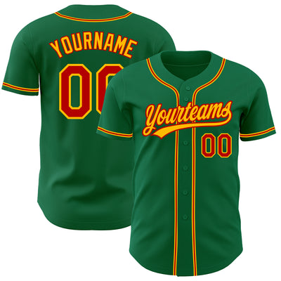 Custom Kelly Green Red-Gold Authentic Baseball Jersey