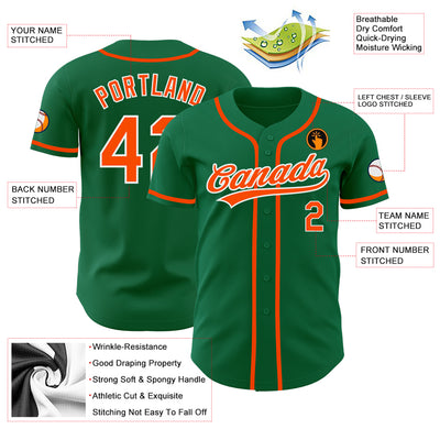 Custom Kelly Green Orange-White Authentic Baseball Jersey