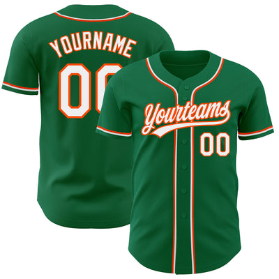 Custom Kelly Green White-Orange Authentic Baseball Jersey