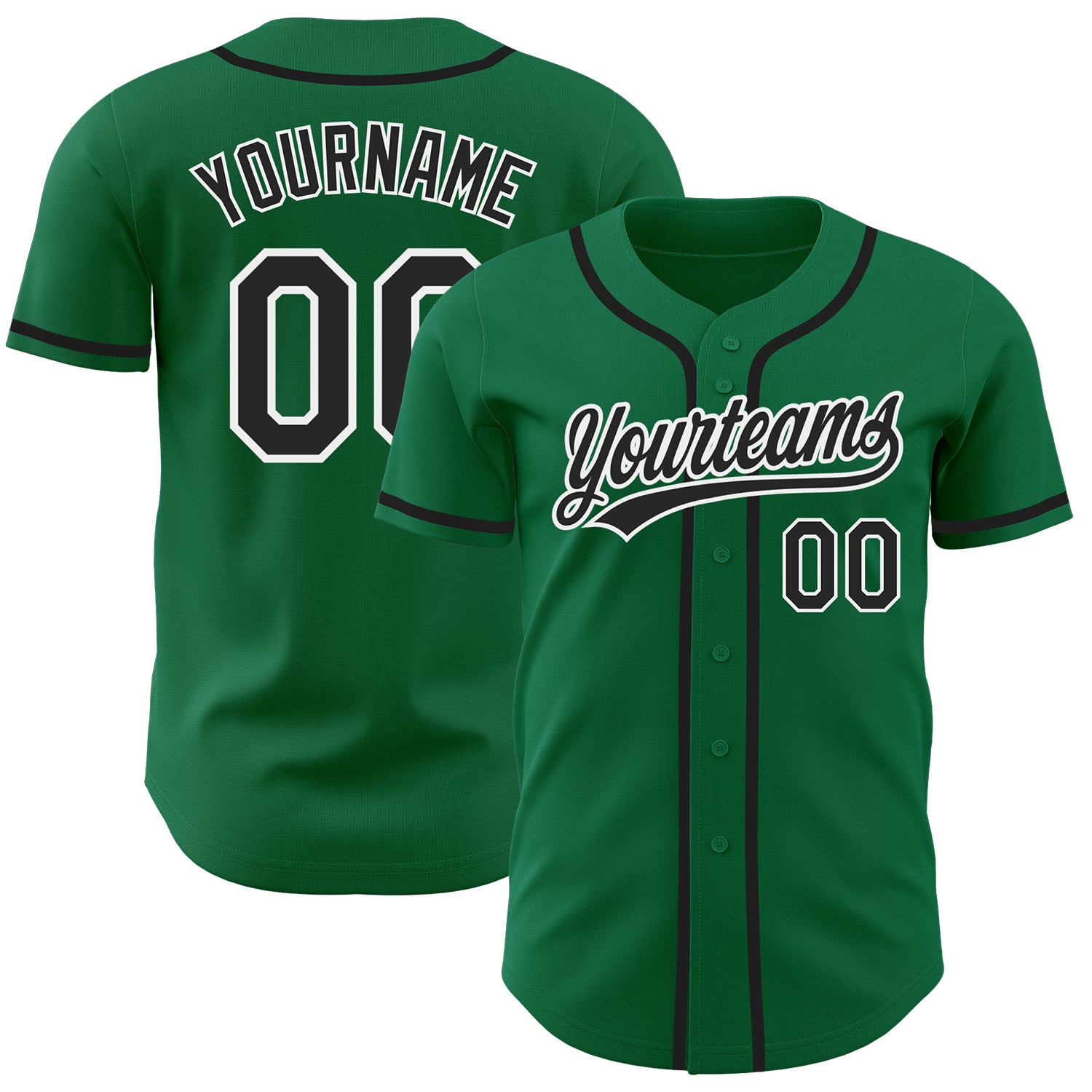 Custom Kelly Green Black-White Authentic Baseball Jersey