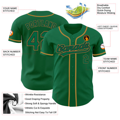 Custom Kelly Green Kelly Green Black-Old Gold Authentic Baseball Jersey