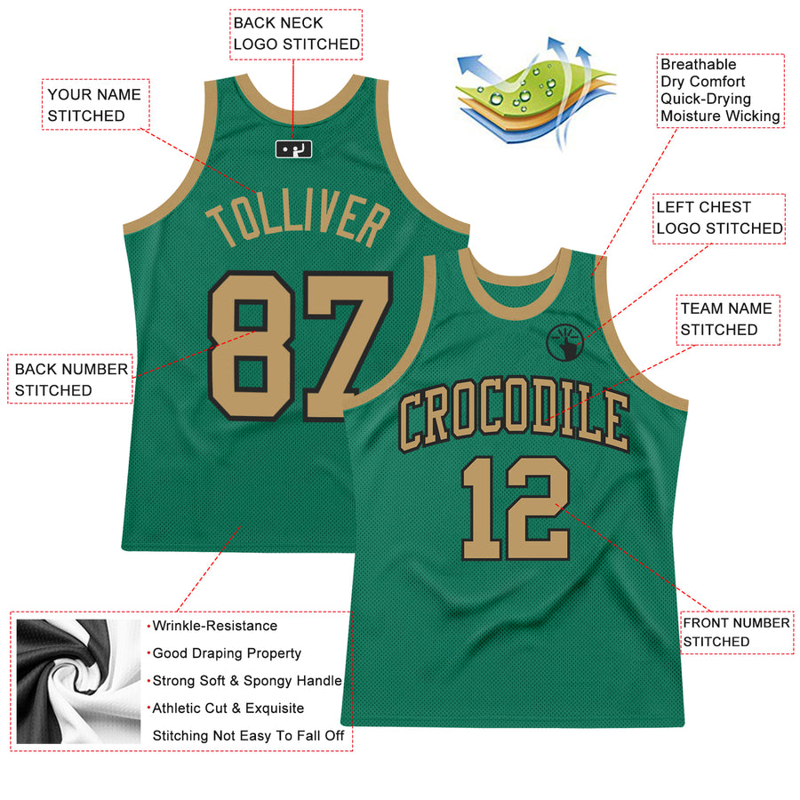 Custom Kelly Green Old Gold-Black Authentic Throwback Basketball Jersey