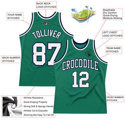 Custom Kelly Green White-Navy Authentic Throwback Basketball Jersey