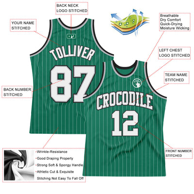 Custom Kelly Green White Pinstripe White Gray-Black Authentic Basketball Jersey