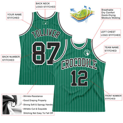 Custom Kelly Green White Pinstripe Black Authentic Basketball Jersey