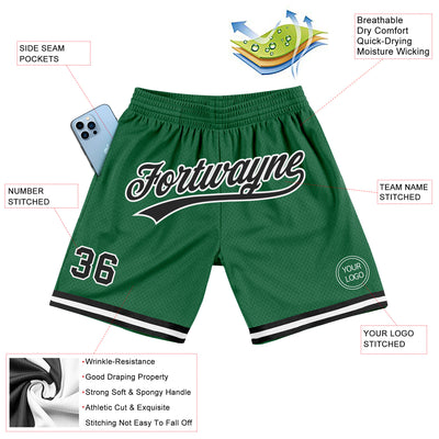 Custom Kelly Green Black-White Authentic Throwback Basketball Shorts