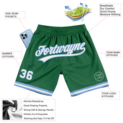 Custom Kelly Green White-Light Blue Authentic Throwback Basketball Shorts