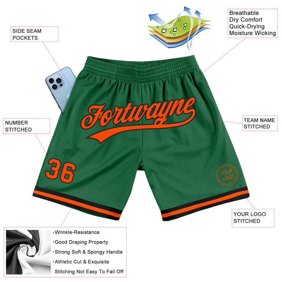 Custom Kelly Green Orange-Black Authentic Throwback Basketball Shorts