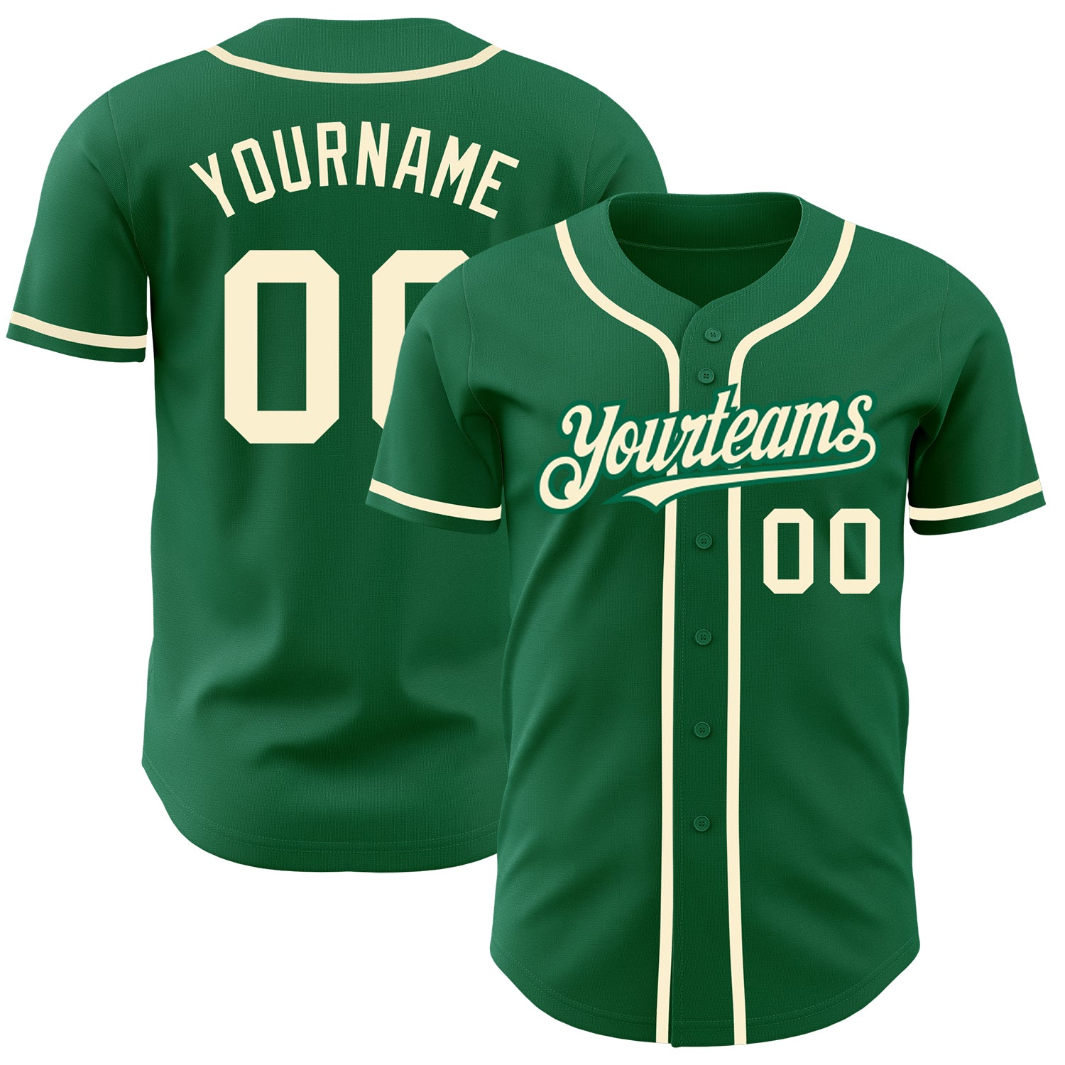 Custom Cream Kelly Green-Navy Authentic Baseball Jersey