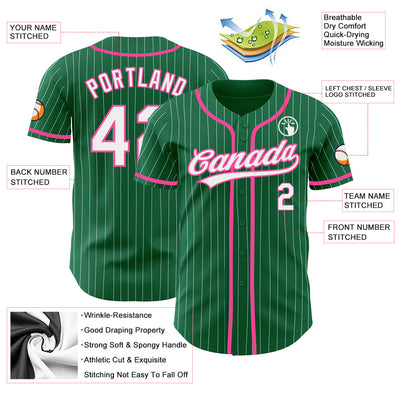 Custom Kelly Green White Pinstripe Pink Authentic Baseball Jersey