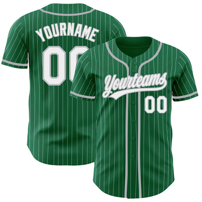 Custom Kelly Green White Pinstripe Gray Authentic Baseball Jersey