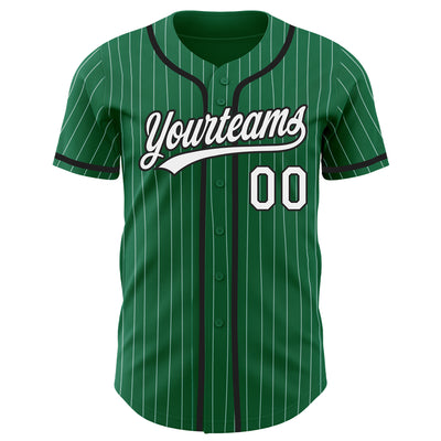 Custom Kelly Green White Pinstripe Black Authentic Baseball Jersey