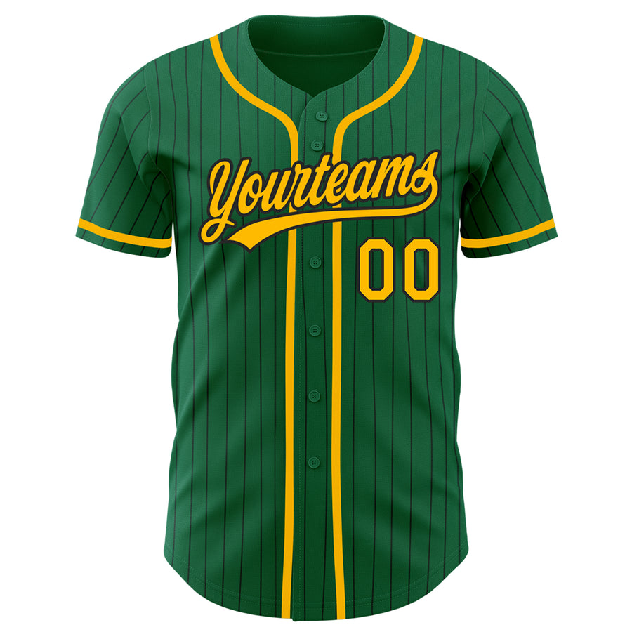 Custom Kelly Green Black Pinstripe Gold Authentic Baseball Jersey