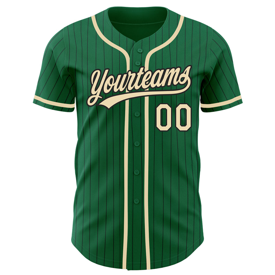 Custom Kelly Green Black Pinstripe City Cream Authentic Baseball Jersey