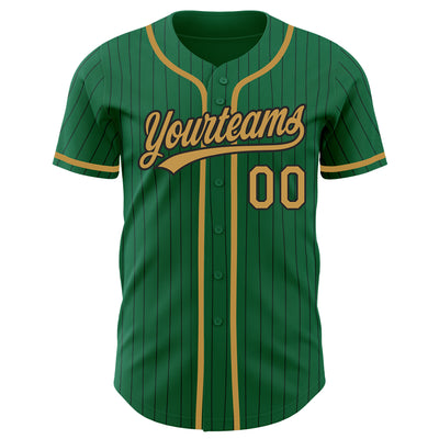 Custom Kelly Green Black Pinstripe Old Gold Authentic Baseball Jersey