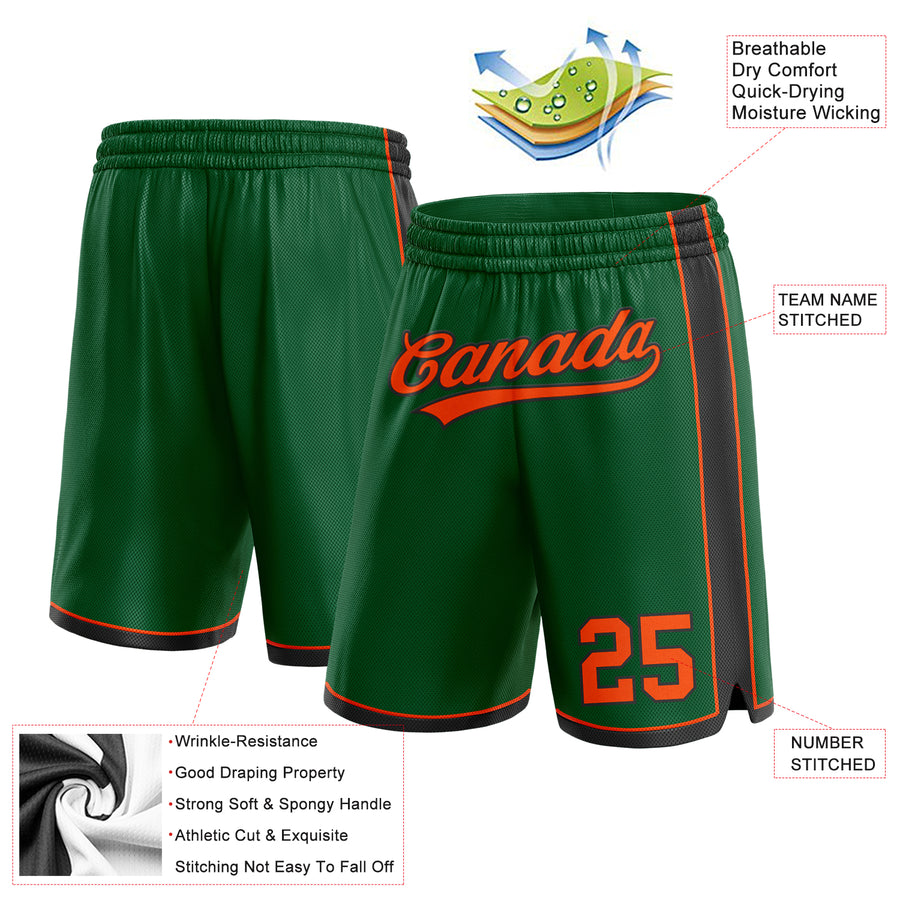 Custom Kelly Green Orange-Black Authentic Basketball Shorts