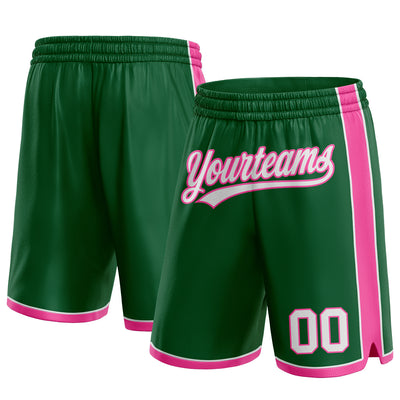 Custom Kelly Green White-Pink Authentic Basketball Shorts