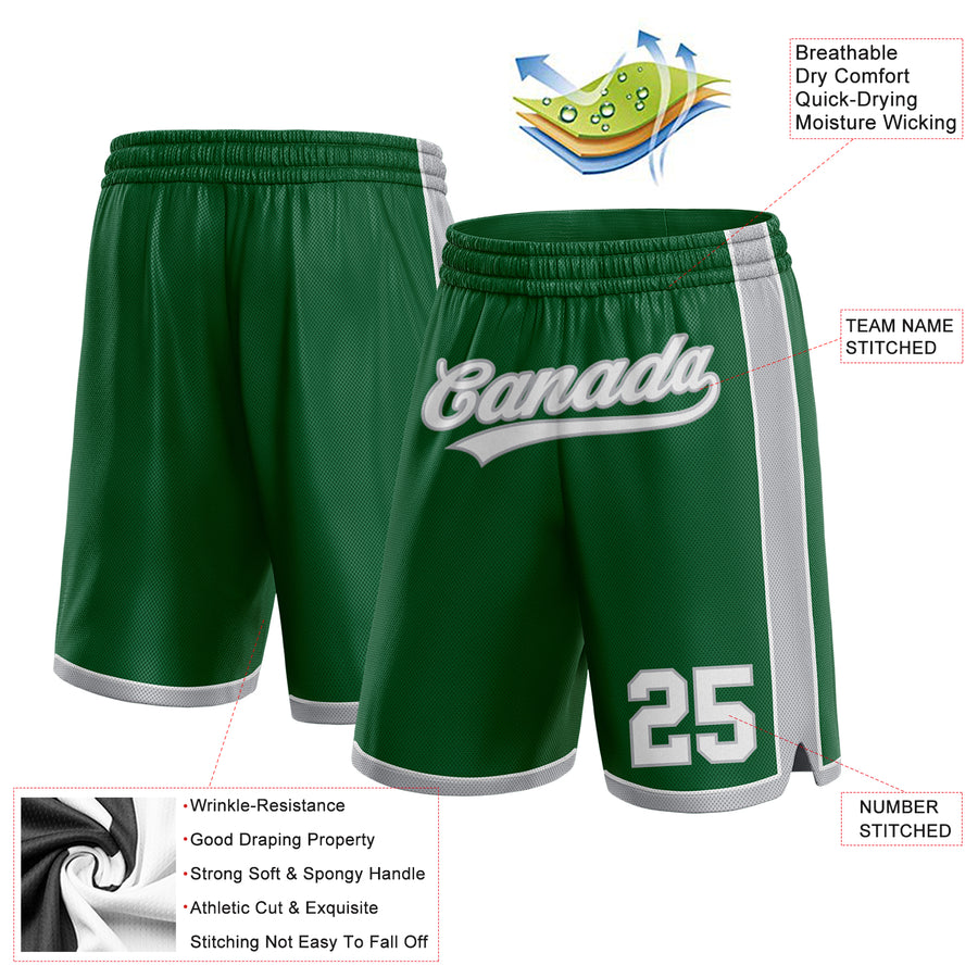 FANSIDEA Custom White Kelly Green Authentic Throwback Basketball Shorts Youth Size:S