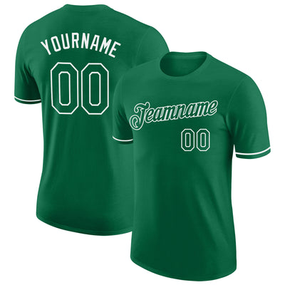 Custom Kelly Green White Performance T-Shirt