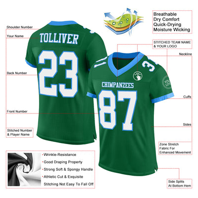 Custom Kelly Green White-Powder Blue Mesh Authentic Football Jersey