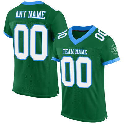 Custom Kelly Green White-Powder Blue Mesh Authentic Football Jersey