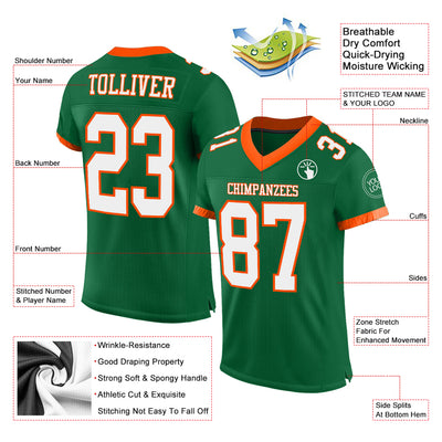 Custom Kelly Green White-Orange Mesh Authentic Football Jersey