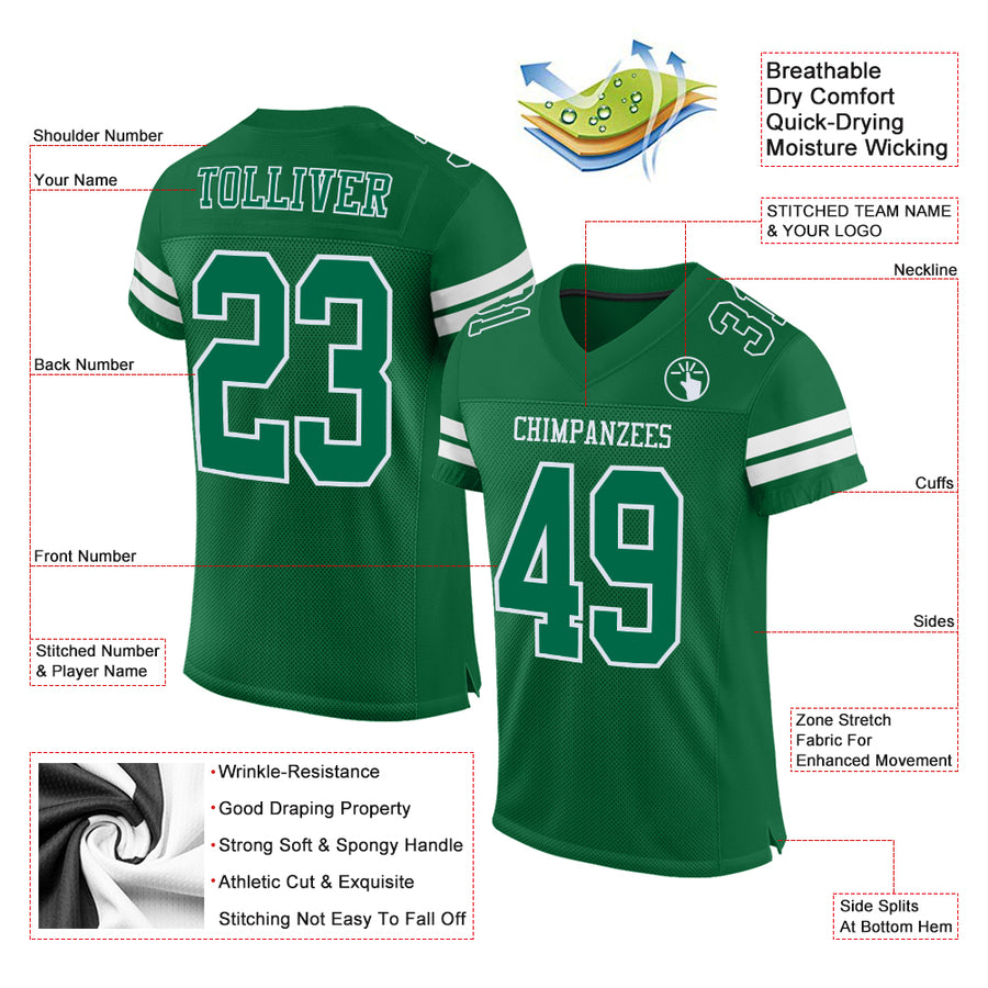 Custom Kelly Green White Mesh Authentic Football Jersey