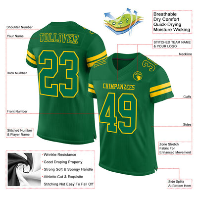 Custom Kelly Green Yellow Mesh Authentic Football Jersey