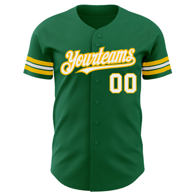 Custom Kelly Green White-Gold Authentic Baseball Jersey