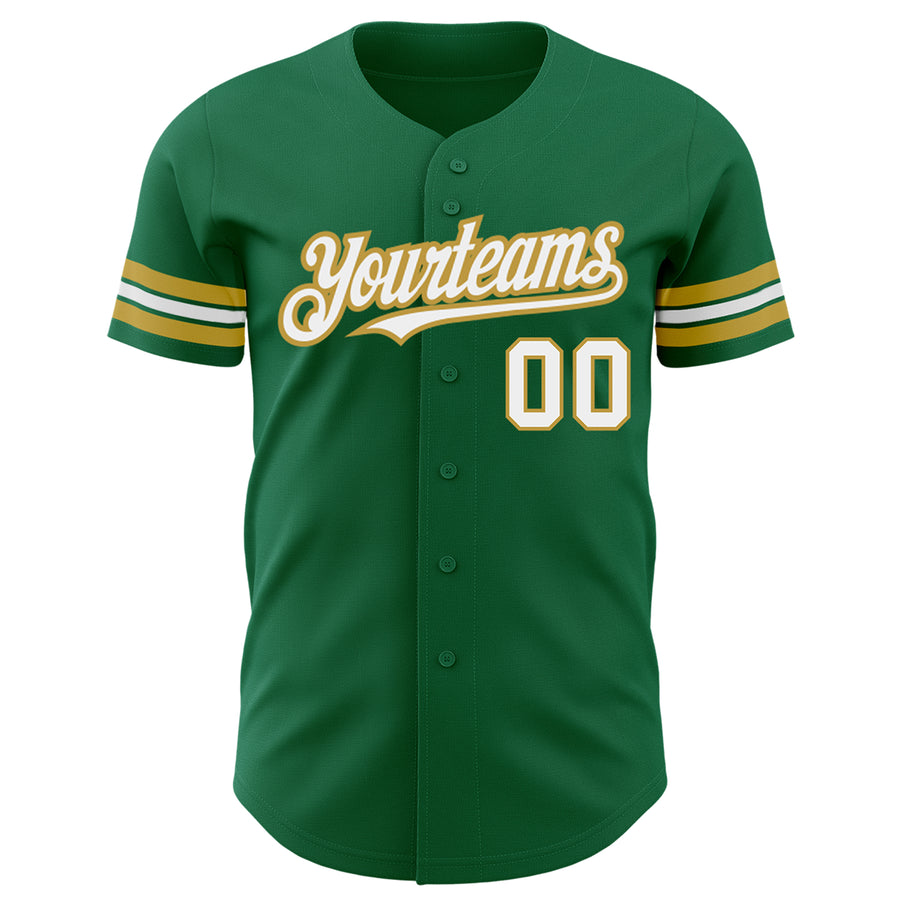 Custom Kelly Green White-Old Gold Authentic Baseball Jersey