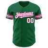 Custom Kelly Green White-Pink Authentic Baseball Jersey