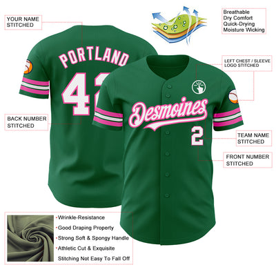 Custom Kelly Green White-Pink Authentic Baseball Jersey