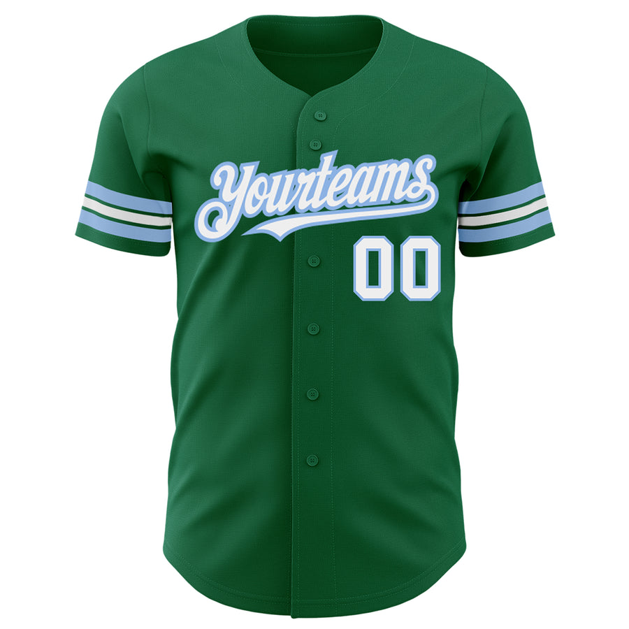 Custom Kelly Green White-Light Blue Authentic Baseball Jersey