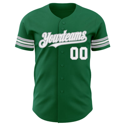 Custom Kelly Green White-Gray Authentic Baseball Jersey