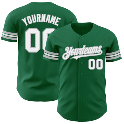 Custom Kelly Green White-Gray Authentic Baseball Jersey