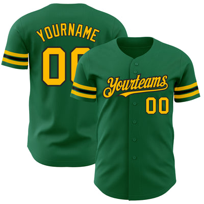 Custom Kelly Green Gold-Black Authentic Baseball Jersey