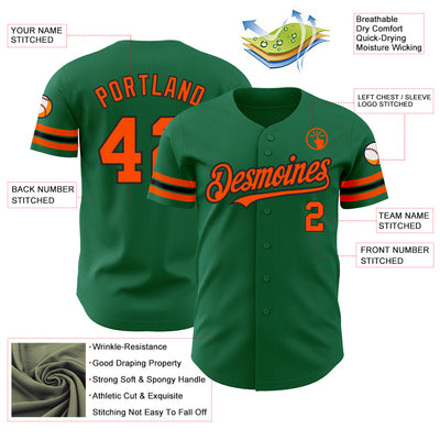 Custom Kelly Green Orange-Black Authentic Baseball Jersey