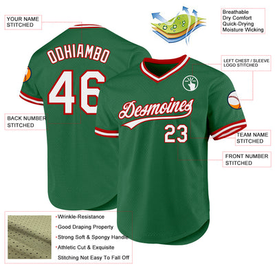 Custom Kelly Green White-Red Authentic Throwback Baseball Jersey