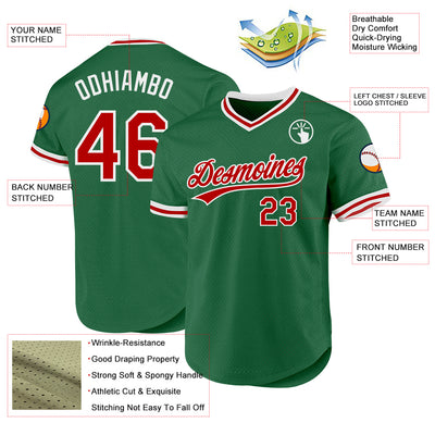 Custom Kelly Green Red-White Authentic Throwback Baseball Jersey