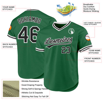 Custom Kelly Green Black-White Authentic Throwback Baseball Jersey