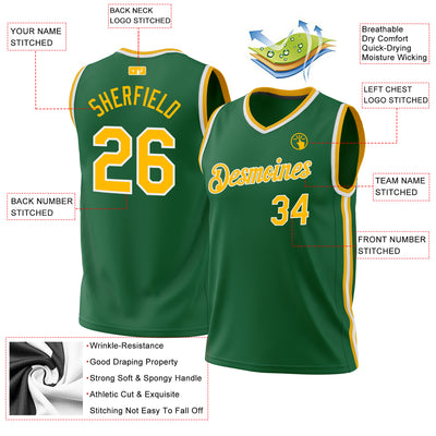 Custom Kelly Green Gold-White Authentic Throwback Basketball Jersey