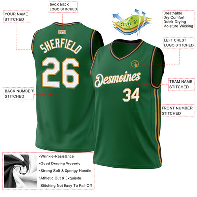 Custom Kelly Green Old Gold-Black Authentic Throwback Basketball Jersey