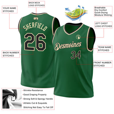 Custom Kelly Green Black-Cream Authentic Throwback Basketball Jersey