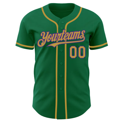 Custom Kelly Green Old Gold-Purple Authentic Baseball Jersey