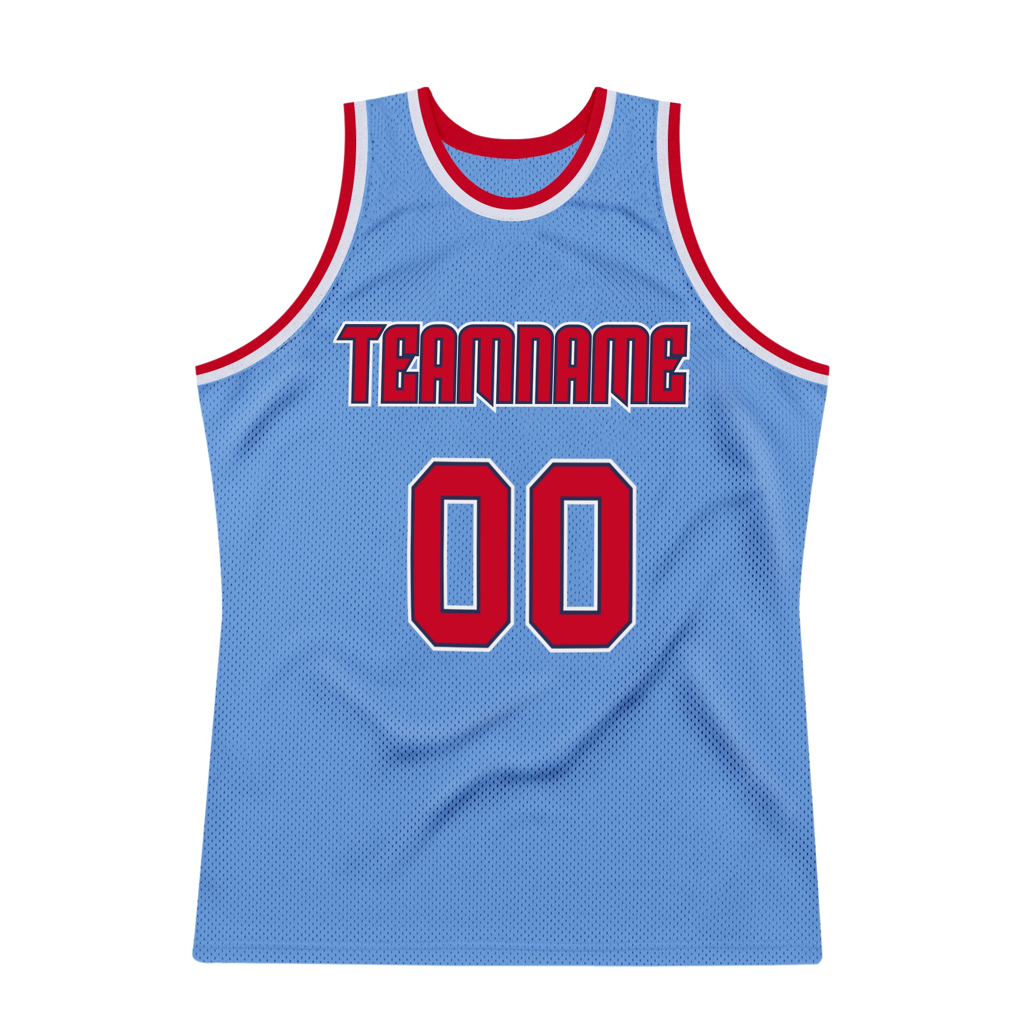 FIITG Custom Basketball Jersey Light Blue White-Red Authentic Throwback Men's Size:3XL