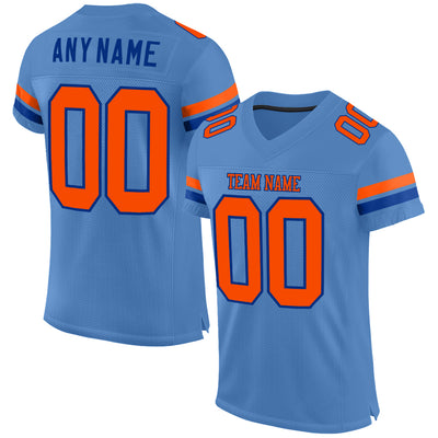 Custom Light Blue Orange-Royal Mesh Authentic Football Jersey